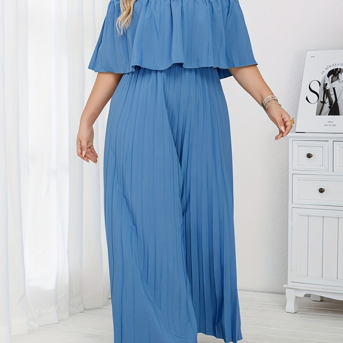 Women's Plus Size Beige One-Shoulder Loose Jumpsuit