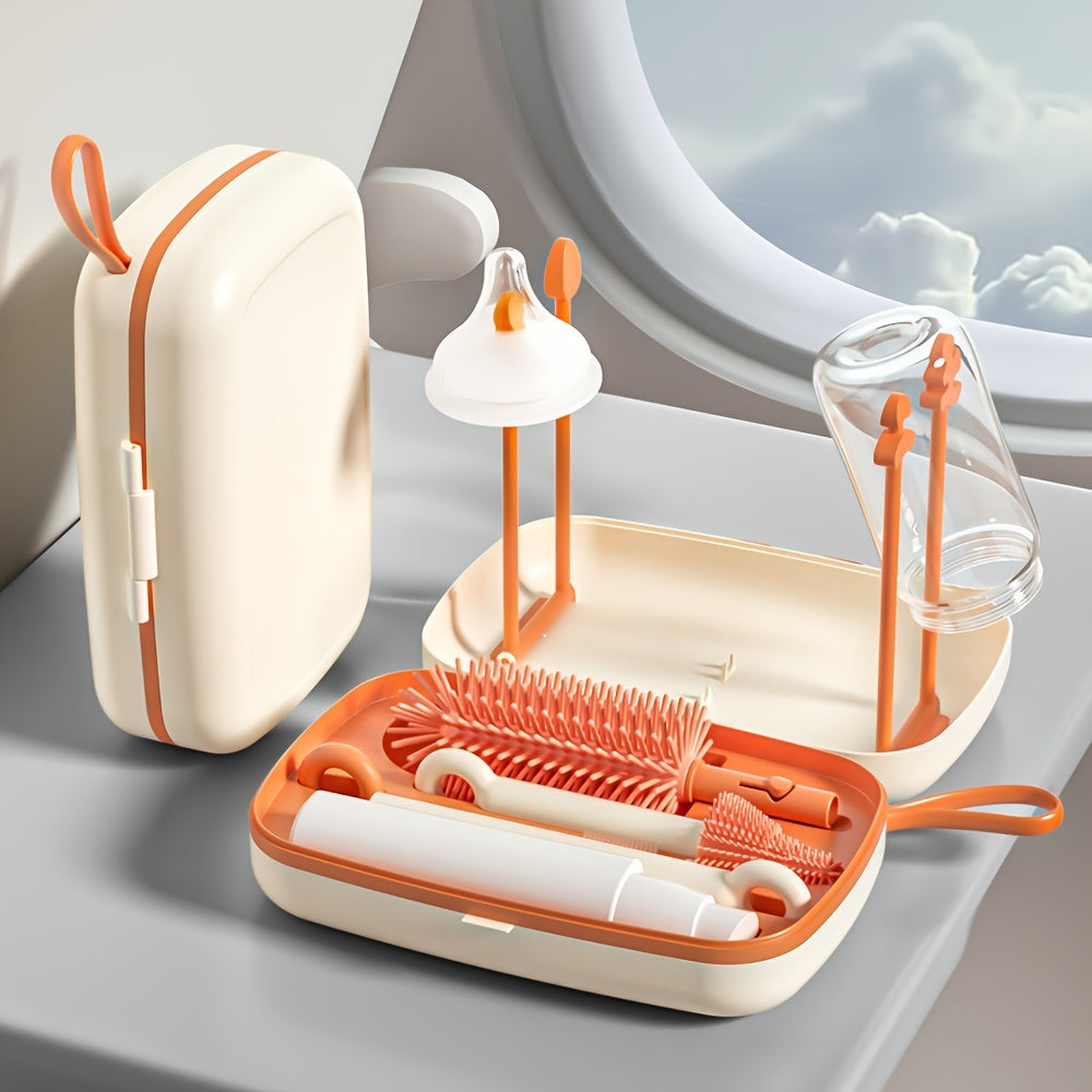 Silicone Bottle and Pacifier Brush Set with Storage and Draining Rack for Travel and Home