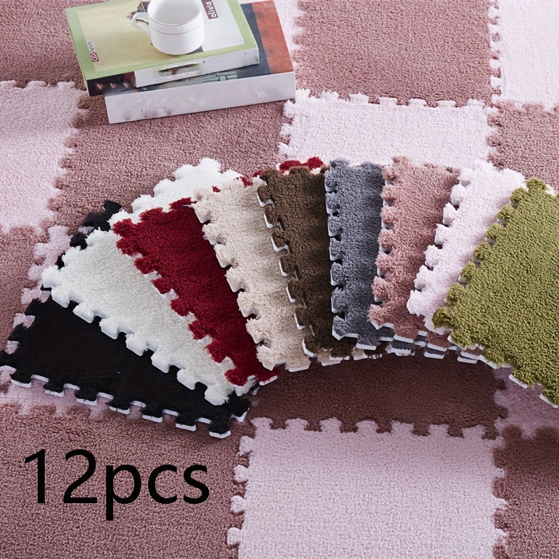 Foam Interlocking Floor Mat Set 12 Pieces, Plush, Anti-Slip, Easy Install