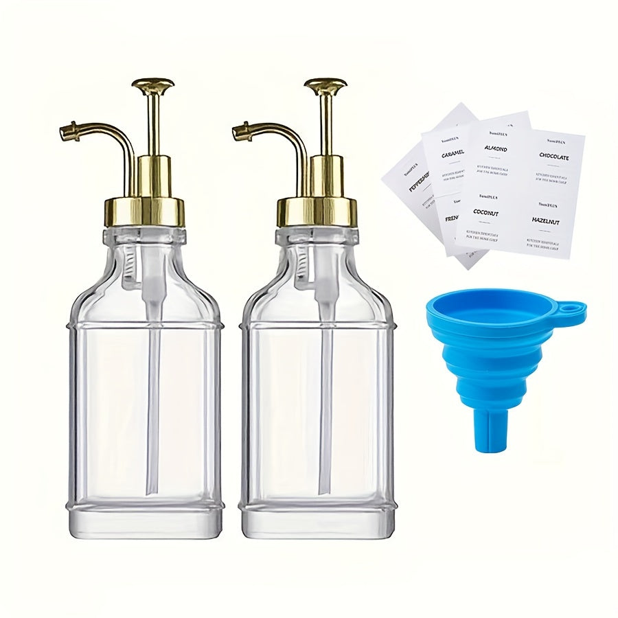 2 Pack 500ml Square Glass Dispenser Bottles for Syrup Milk Tea Soap White
