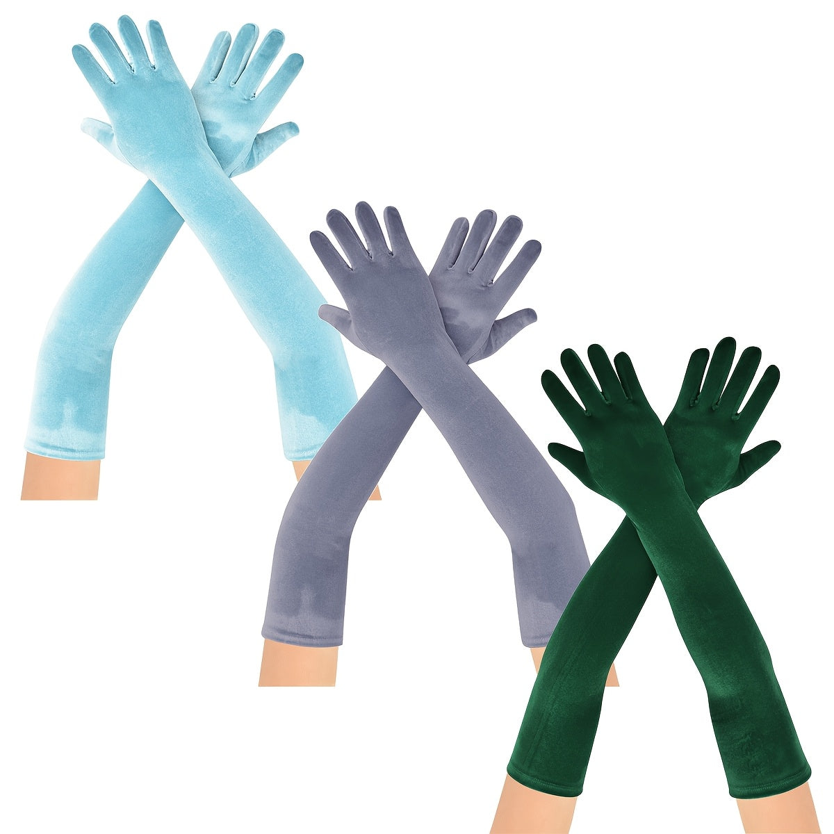 Set of Three Velvet Gloves for Women Christmas Wedding Tea Party Hand Wash