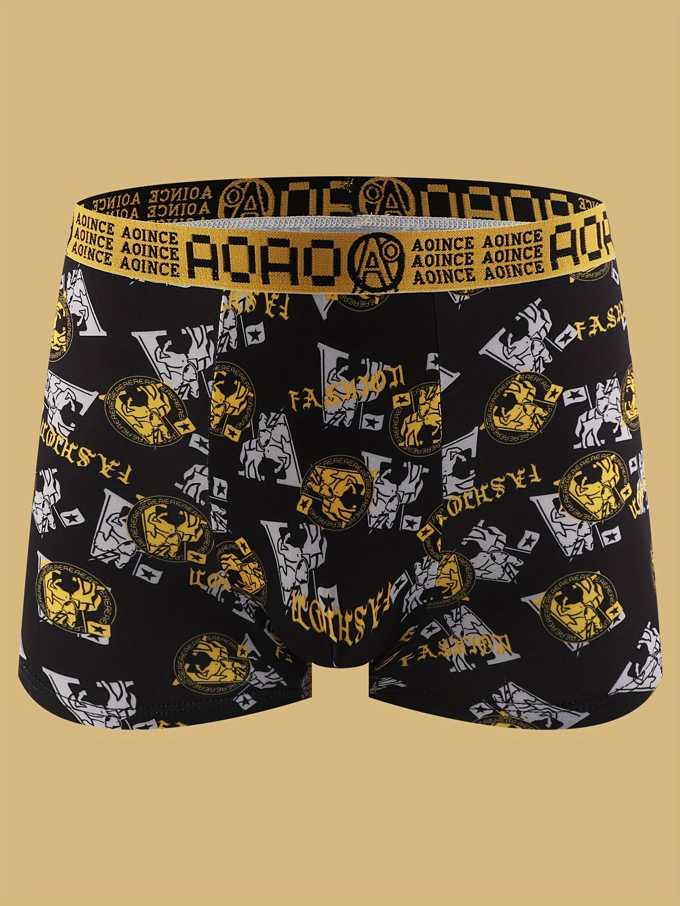 Men's Boxer Briefs Breathable Polyester Blend with Gold Chain Print Casual Fit