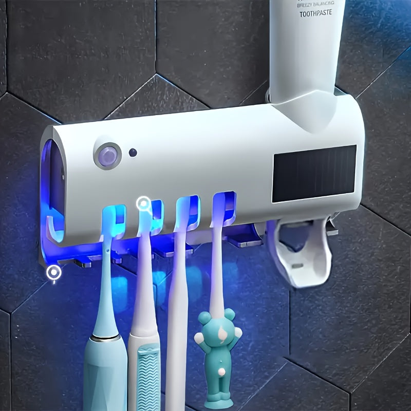 UV Sterilizer Toothbrush Holder Wall Mount with 4 Slots and Toothpaste Dispenser