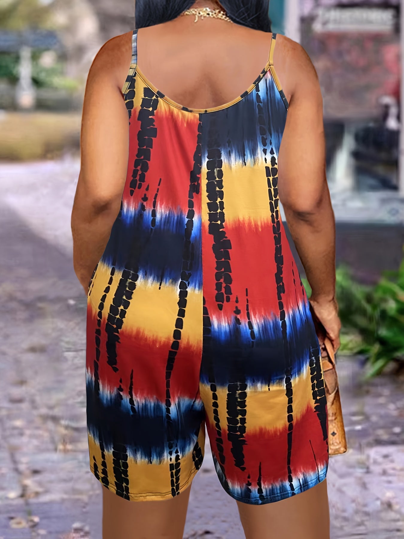Women's Tie-Dye Sleeveless Jumpsuit with Pockets for Beach and Summer