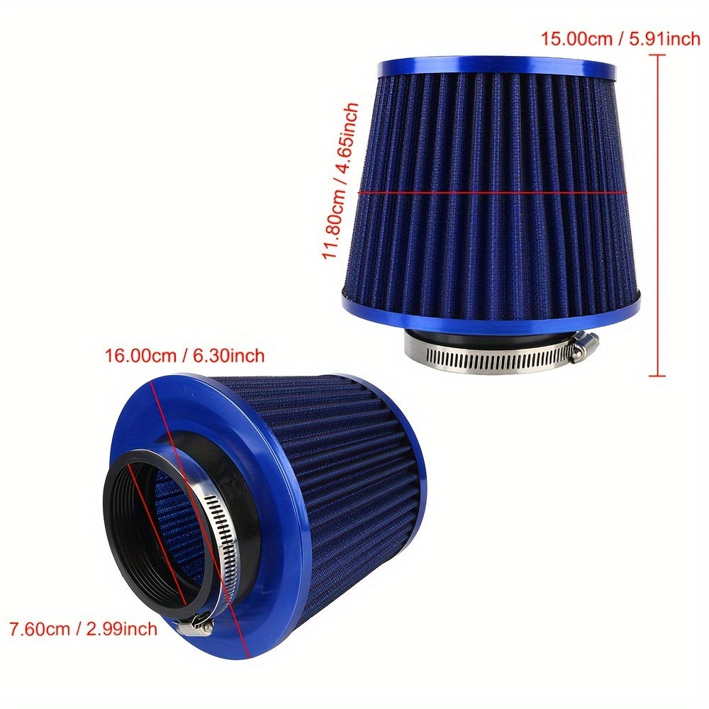Universal Car Air Filter 76mm High Flow Cone Intake Kit Performance