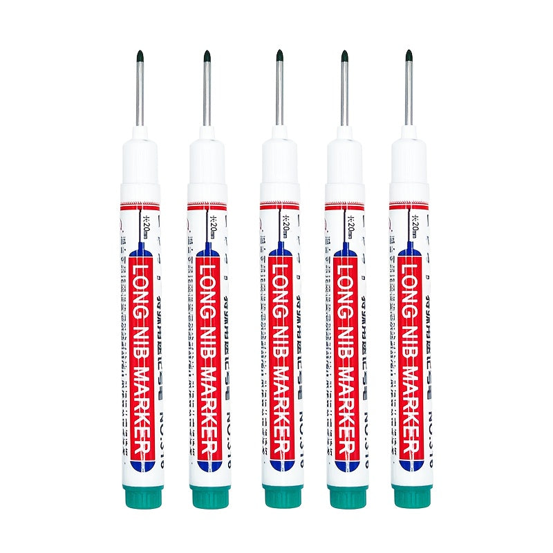 5 ta suv o'tkazmaydigan marker qalamlar, yog'och ishlari, qurilish va hunarmandchilik uchun uzun uchlari bilan. Yog'och, plastik, shisha, metall va sun'iy charmda ko'p qirrali foydalanish uchun o'rtacha nuqta. Noyob dizayn va