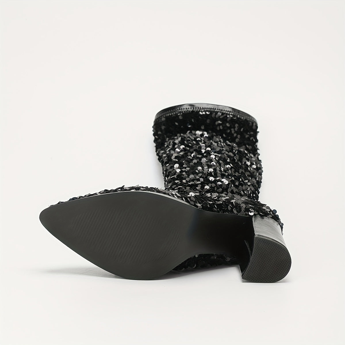 Women's Black Sequin Ankle Boots Pointed Toe High Heel Dress Shoes