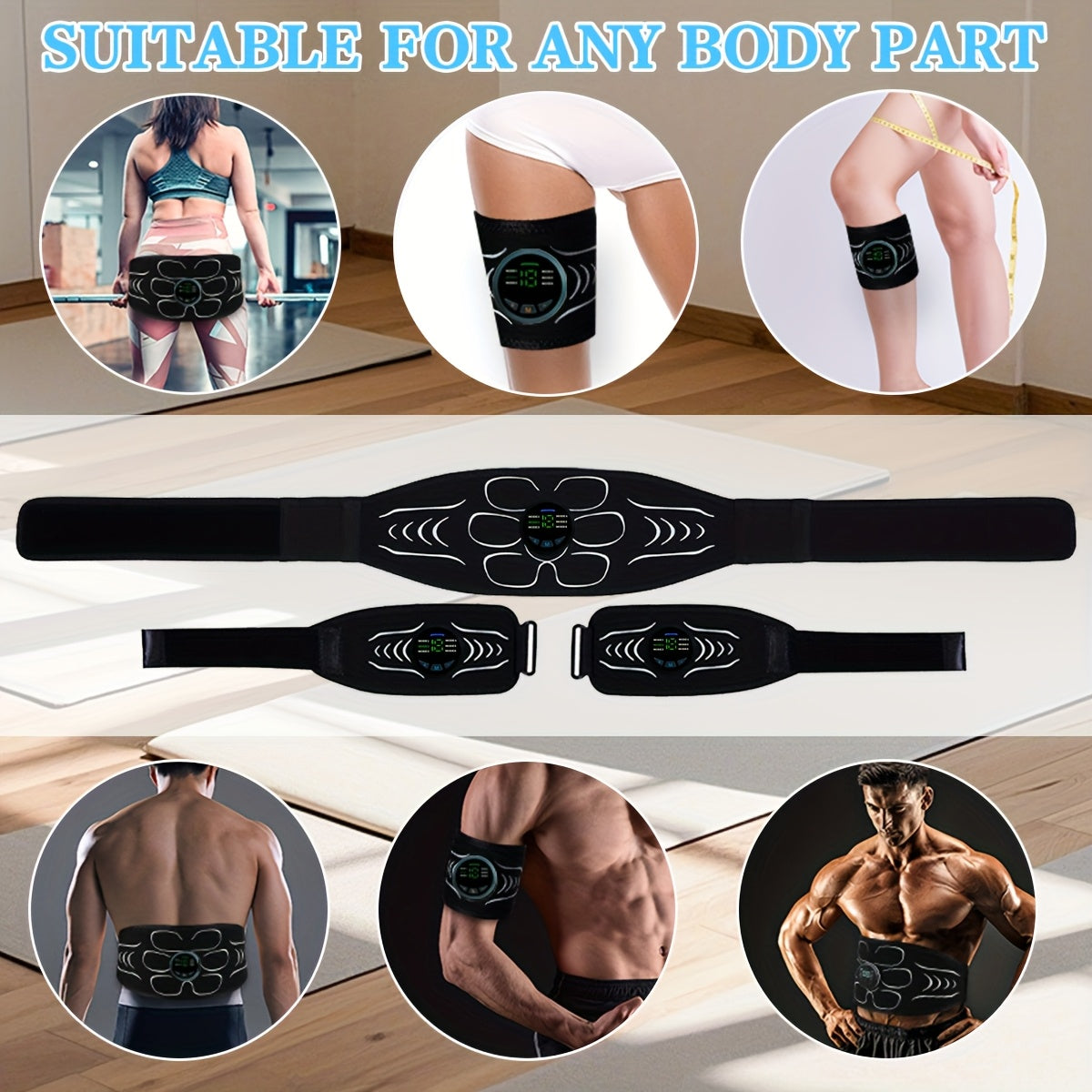USB Charging EMS Abdominal Massage Belt with 6 Modes 18 Intensities 15-Minute Timer