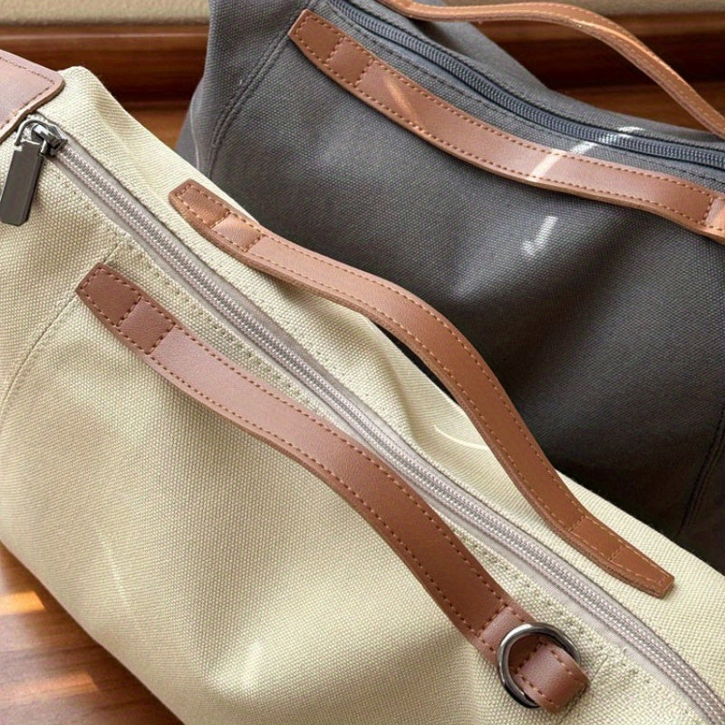 Холщовая сумка-тоут для студентов, повседневное использование, вдохновленная корейской и японской культурой, бежевый, хаки, темно-серый