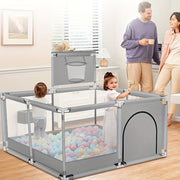 Baby Playpen with Basketball Hoop and Climbing Mat Square Shape for Indoor Child Play