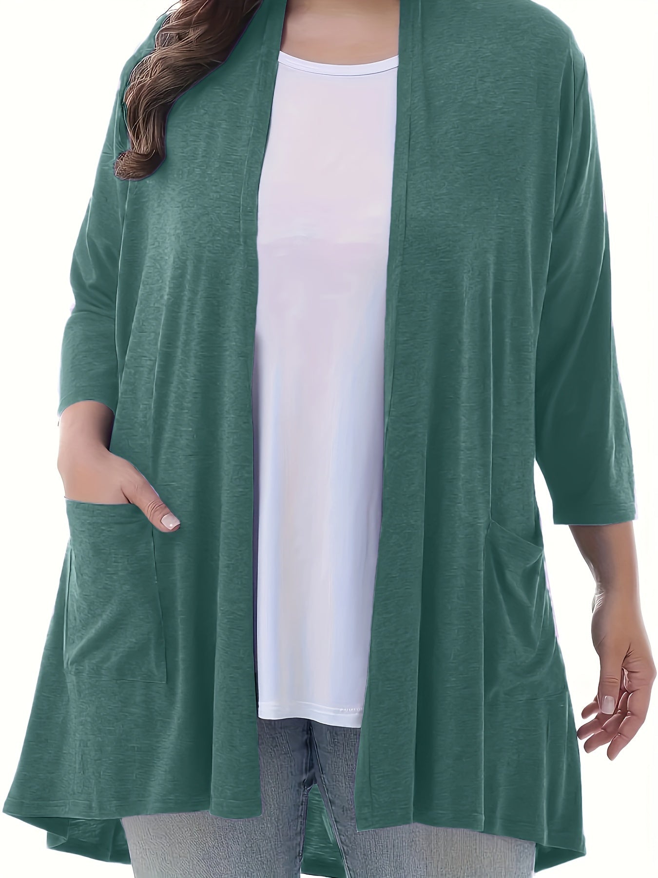 Plus Size Women's Open Front Cardigans Long Sleeve Solid Color Spring Fall