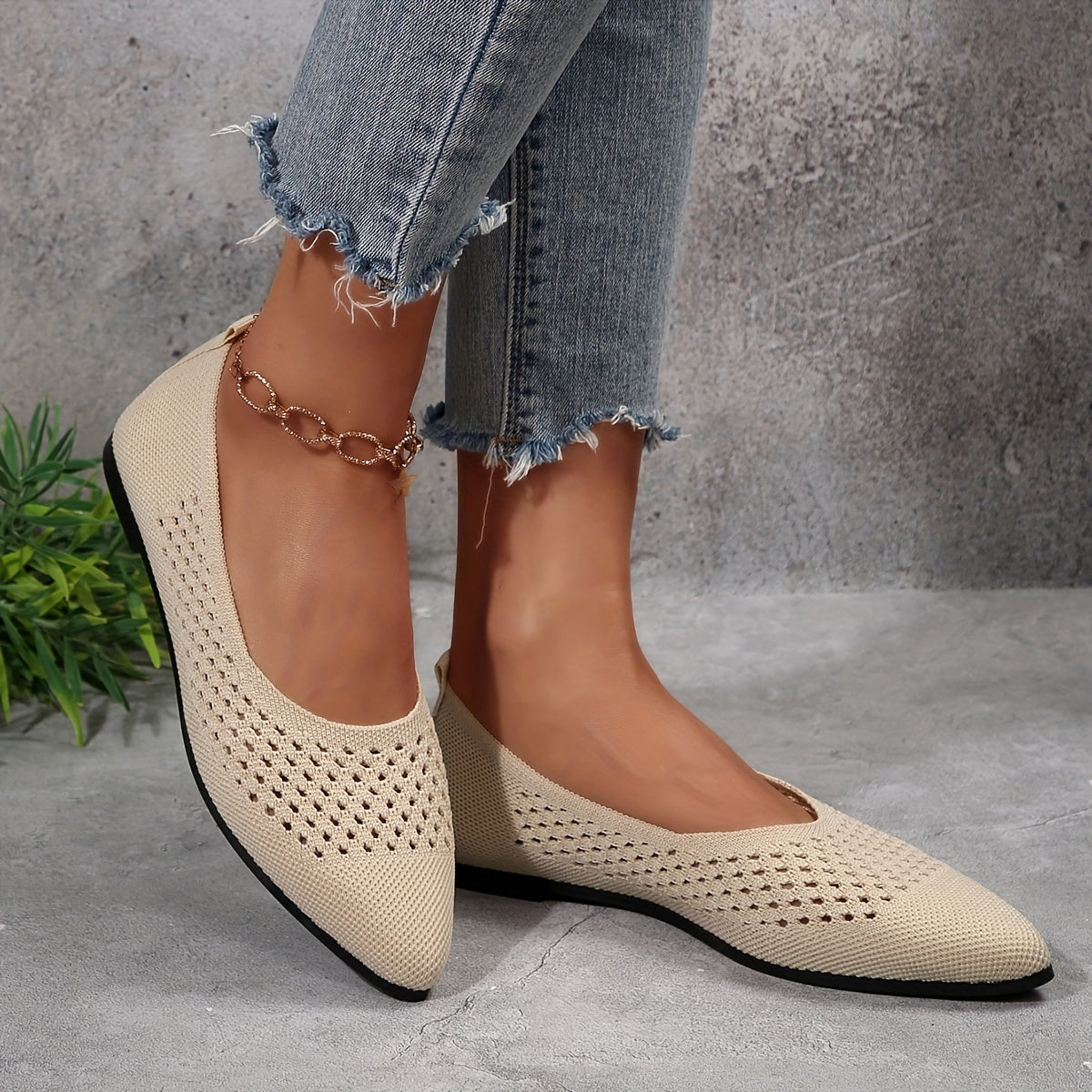 Женские туфли-лодочки из сплошного цвета с вязкой и заостренным носком, удобная обувь