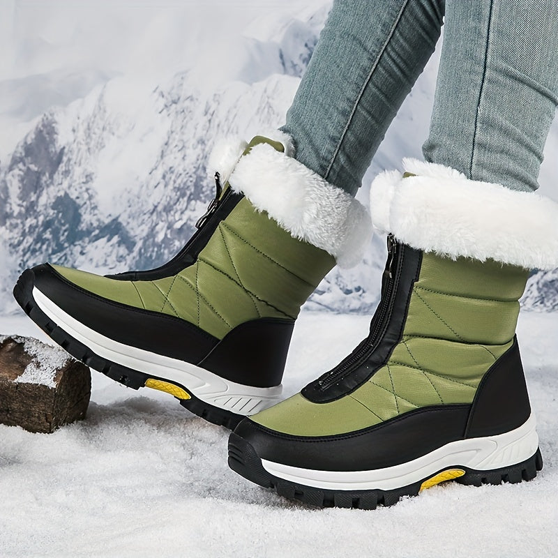 Women’s Mid-Calf Winter Boots with Fleece Lining, Slip-Resistant Sole
