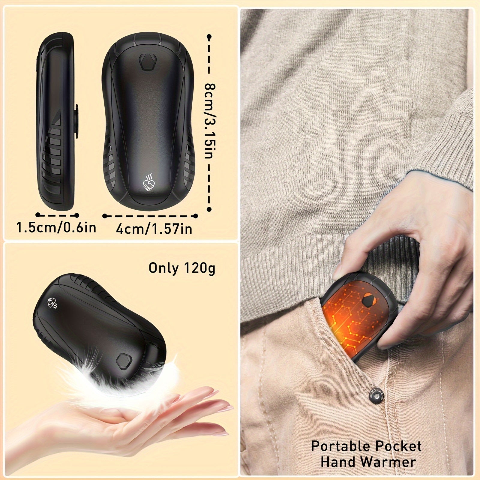 Rechargeable Hand Warmers Portable Electric Hand Warmers with 3 Temperature Settings