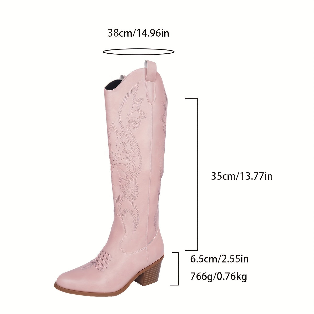 Women's Pink Embroidered Western Tall Boots High-Top Fashion Shoes