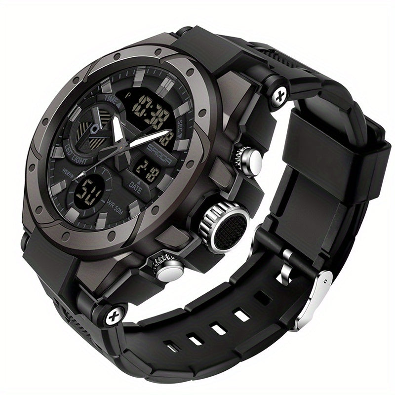 Men's Sports Watch Waterproof Quartz Luminous Dual Display Stopwatch Alarm