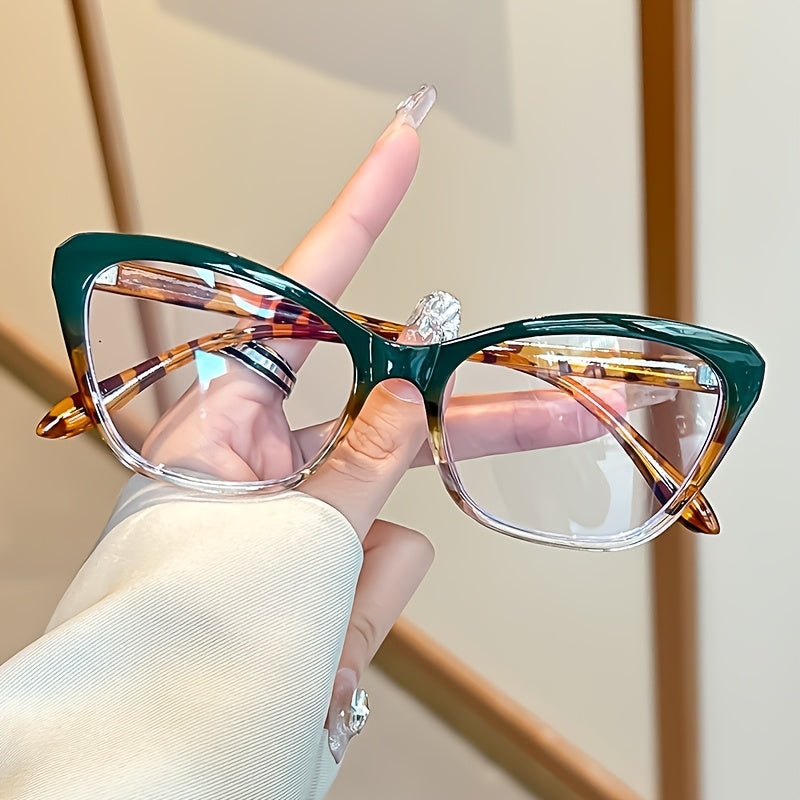 Women's Cat Eye Reading Glasses with Color Block Frame Clear Lenses for Computer Use +1.0 to +4.0