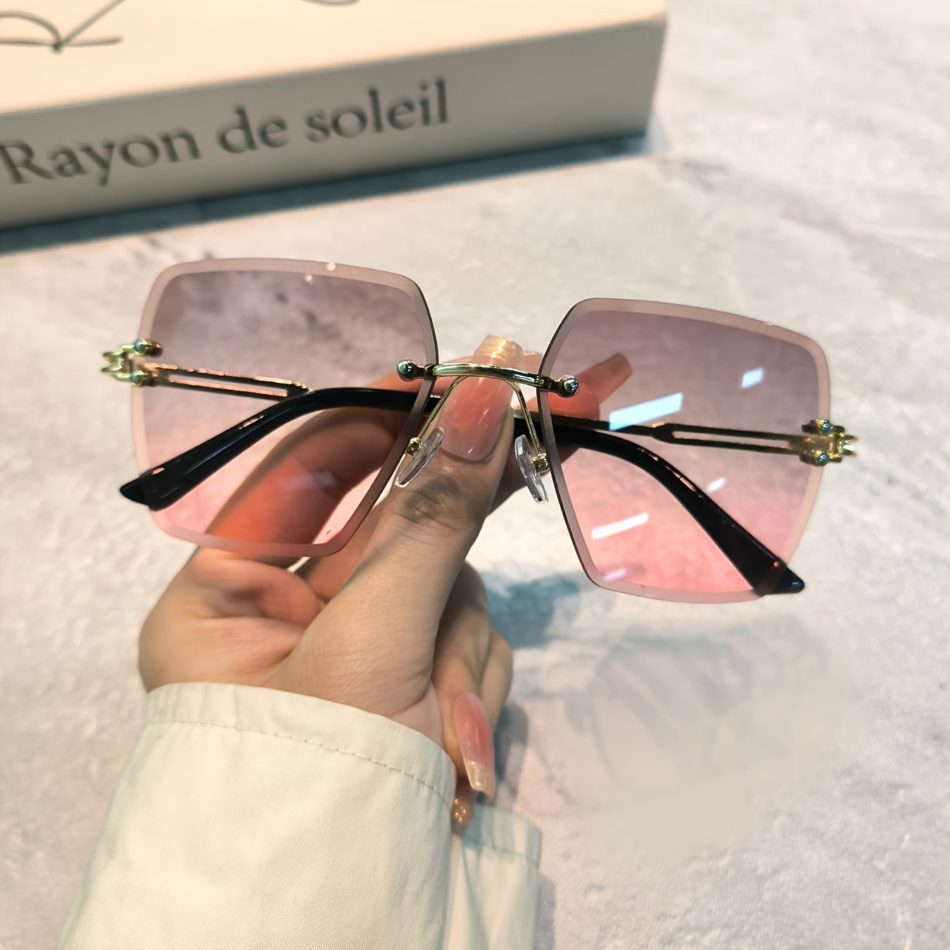 Gafas sin montura cuadradas para mujer con lentes de degradado para fiestas y uso diario