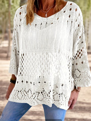 Туника для женщин больших размеров с объемным вязаным покрытием, 3/4 рукава, защита от солнца