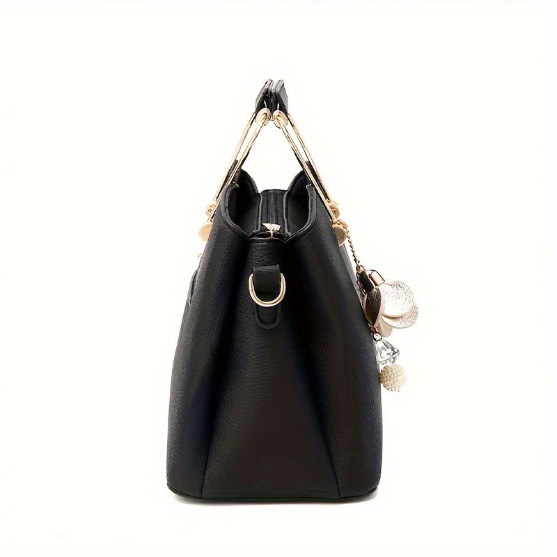 Elegant Tote Bag with Adjustable Strap Zipper Closure Polyester Lining Solid Color