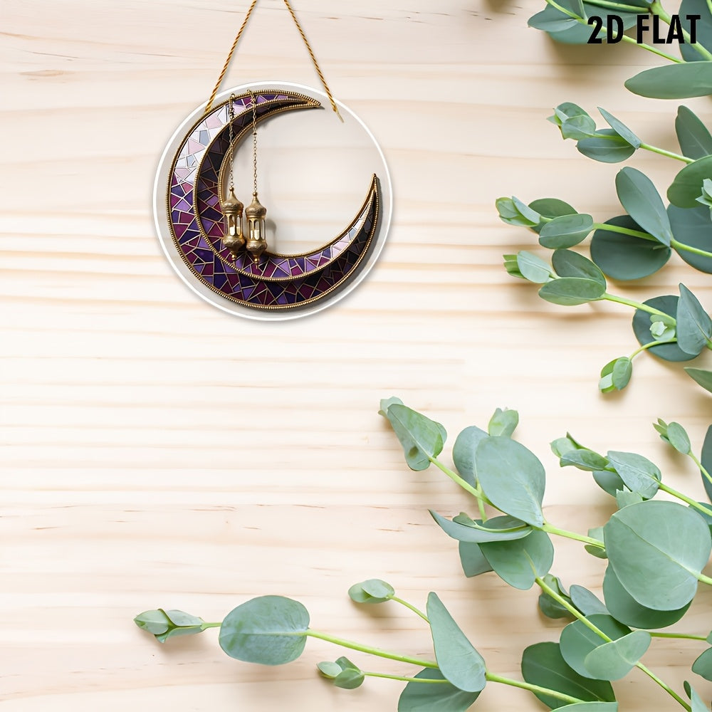 1ta akrilik yarim oy chiroqlari osilgan bezak, binafsha va oltin, romantik yotoq xona dekoratsiyasi