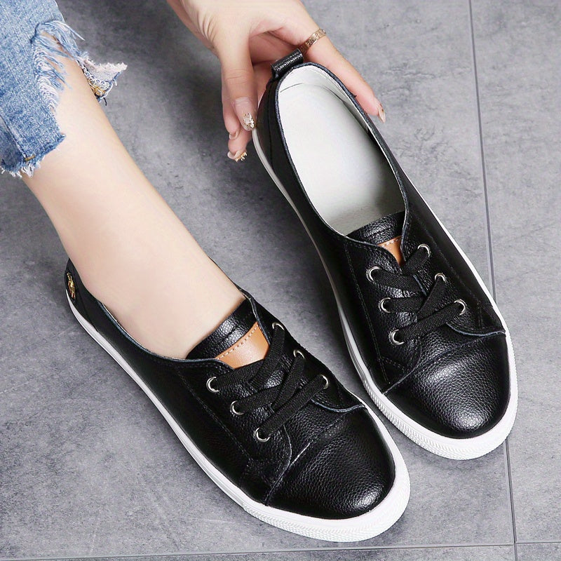 Women Casual Black White Canvas Sneakers with Golden Accents