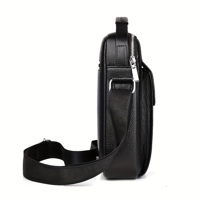 Men's Synthetic Leather Crossbody Bag Brown Adjustable Multiple Compartments Vertical Design for Daily Commute or Gift