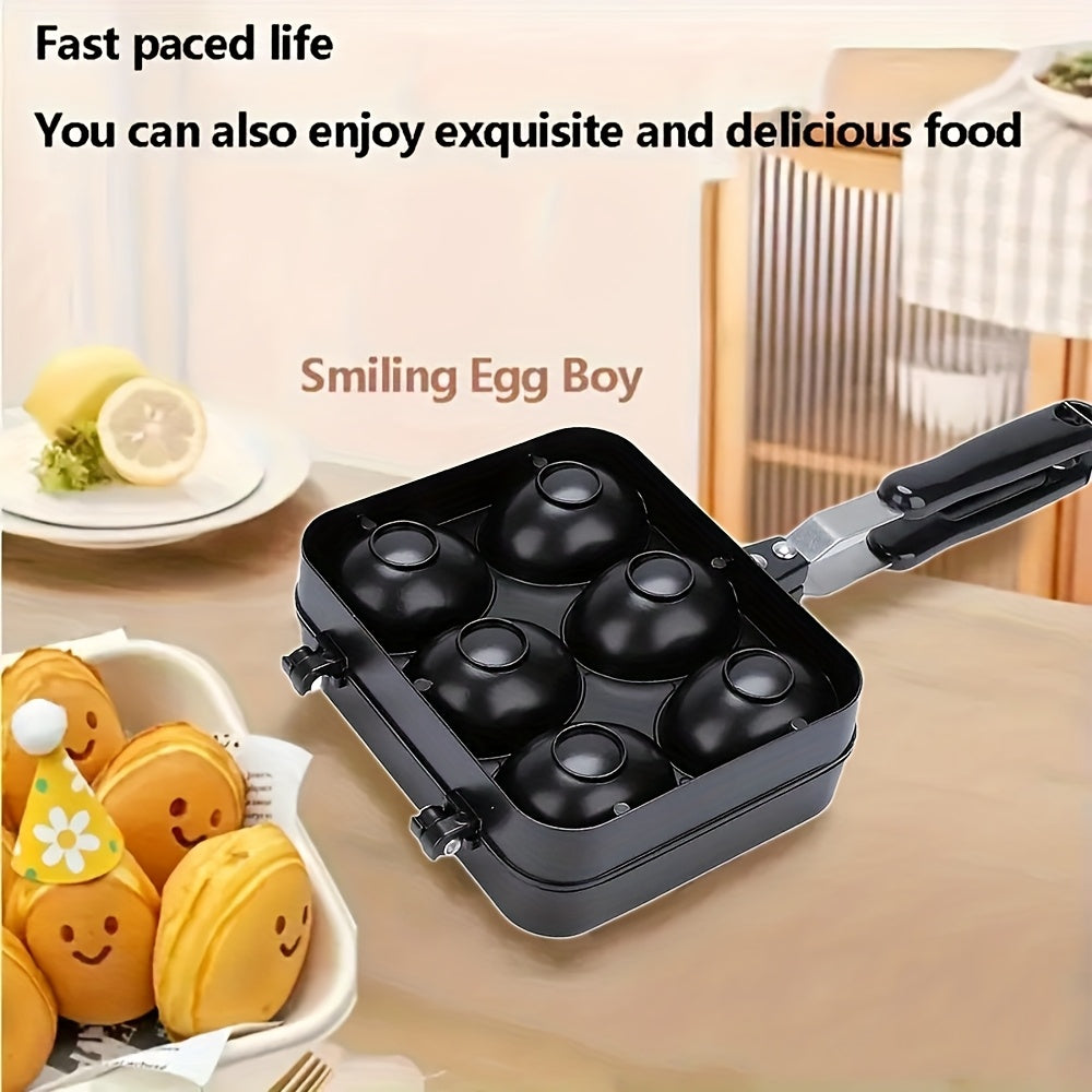 6-Cavity Nonstick Egg Waffle Maker Rust-resistant aluminum alloy pan long handle
