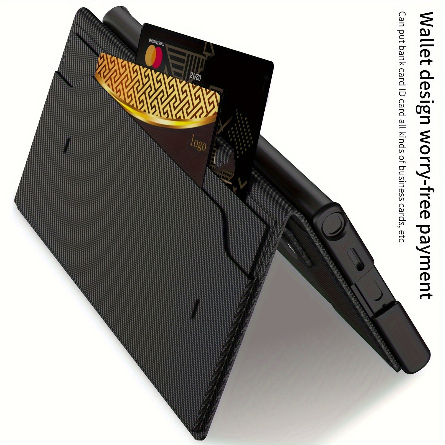 Leatherette Phone Case with Carbon Fiber Pattern for Samsung S24 Ultra Plus Card Storage Anti-Fall Protection