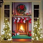 Multi-Functional Christmas Fireplace Door Cover Polyester Festive Decor