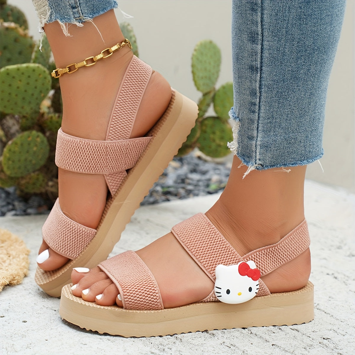 Women Summer Flat Sandals Thick Sole Cartoon Style Comfortable Lightweight