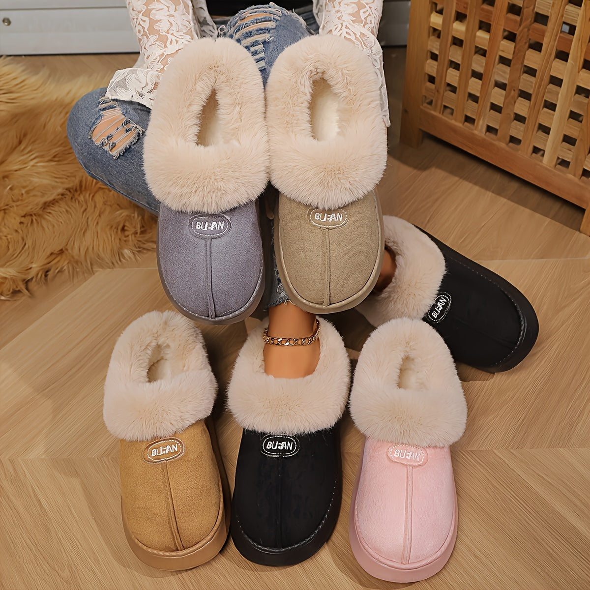Женские домашние и уличные плюшевые тапочки, тёплый флис, нескользящая подошва из TPR