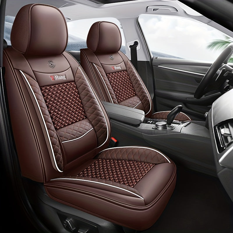 Machine Knit 5-Seater Car Seat Cover Full Enclosure All-Season PU Leather