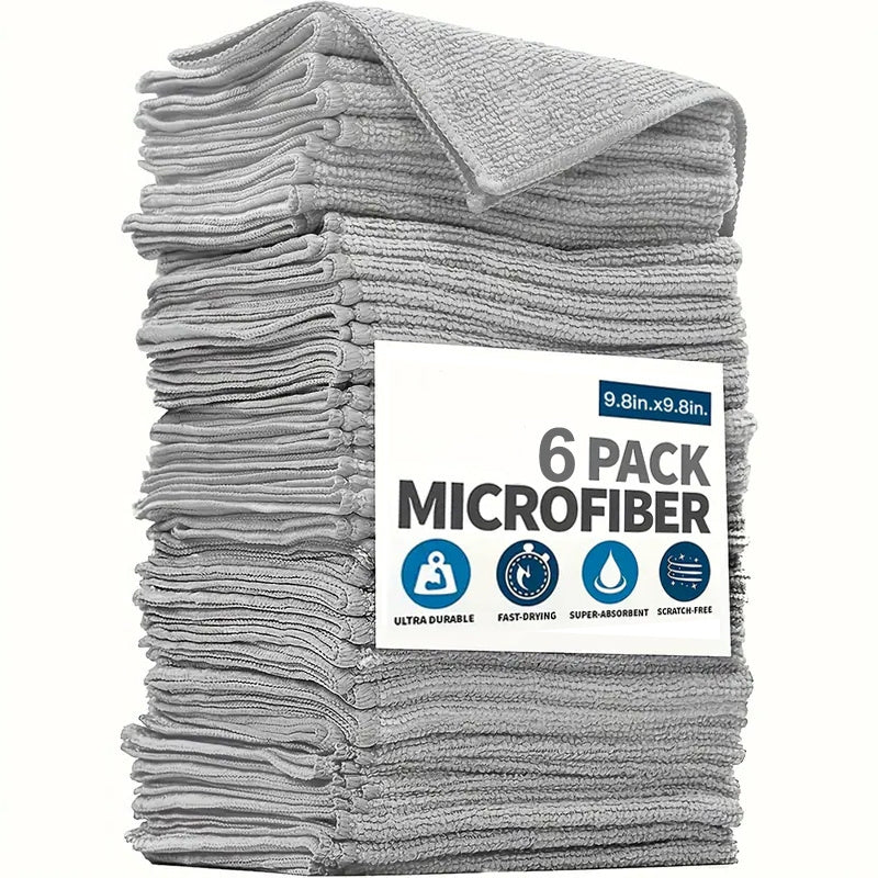 Six Bamboo Charcoal Microfiber Cleaning Cloths, Absorbent, Durable, Versatile