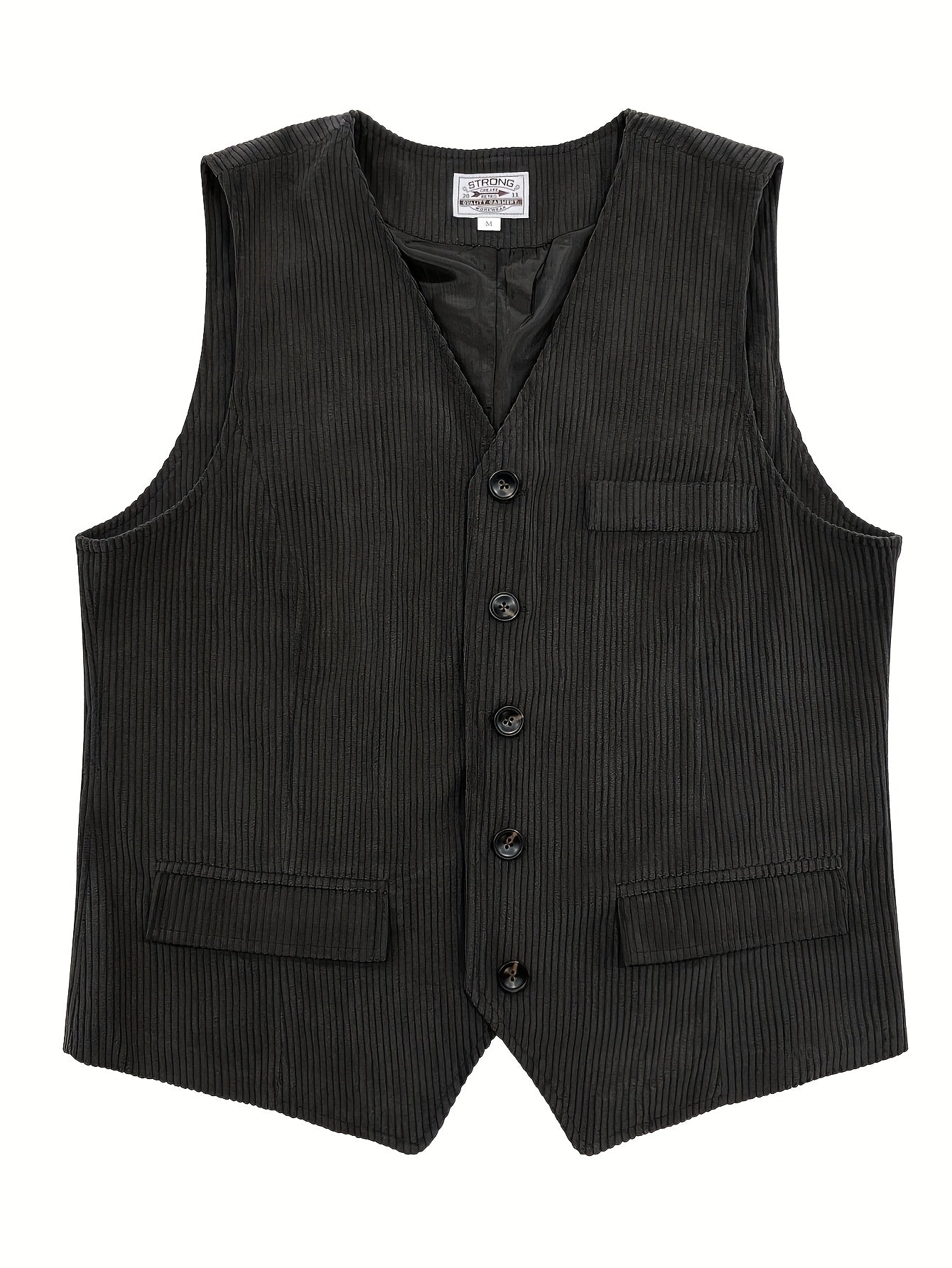 Men's Plus Size Navy Blue Corduroy Vest with Retro British Style and Pocket Detail