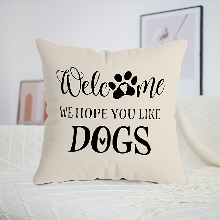 Dog Lover Throw Pillow Cover 44 Inch Soft Polyester Pet Quote and Paw Print Design