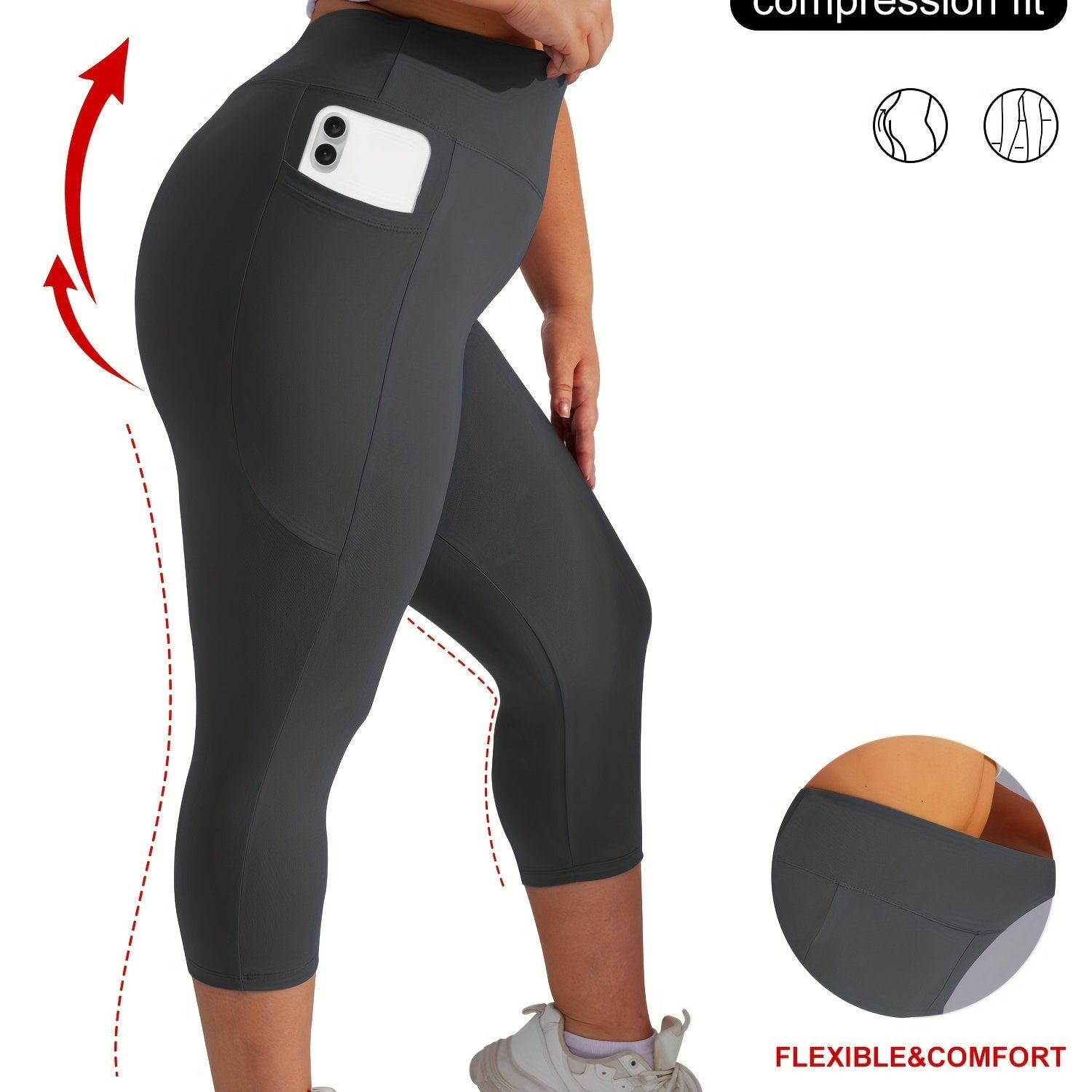 Женские леггинсы для йоги большого размера с высокой талией, карманами и контролем живота