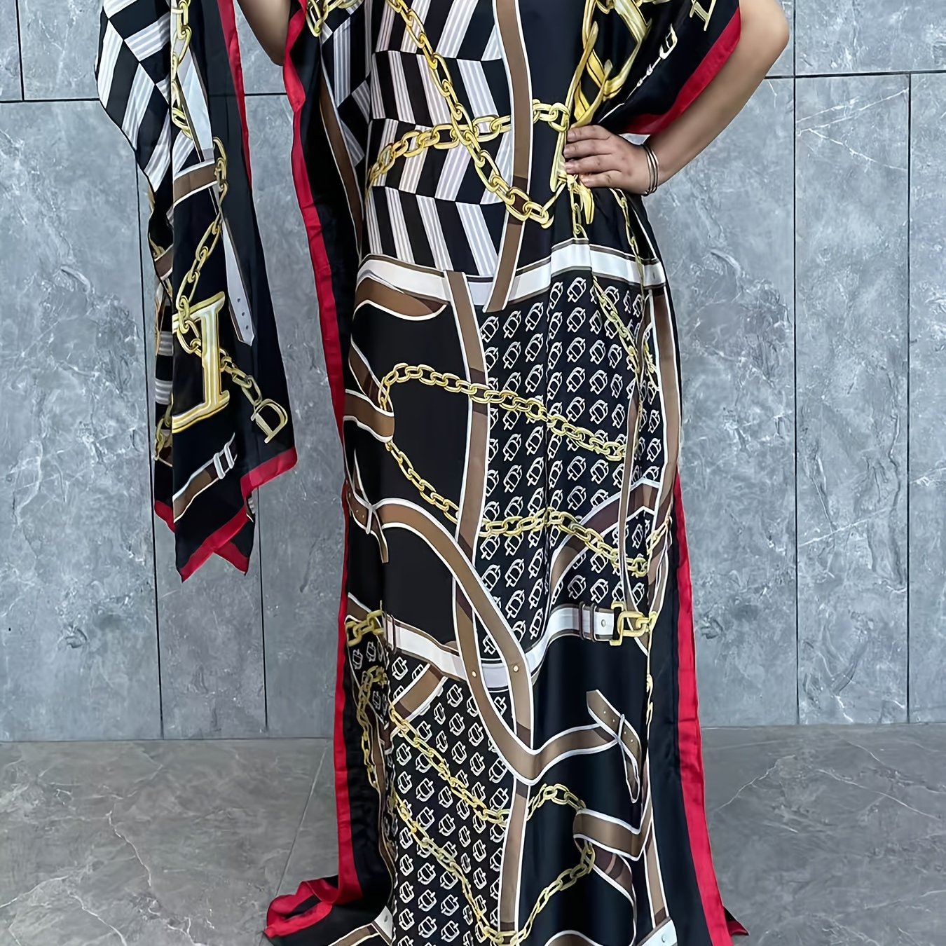 Платье большого размера для женщин с цветочным принтом и длинным кроем с шарфом, черное и белое, летняя вечеринка