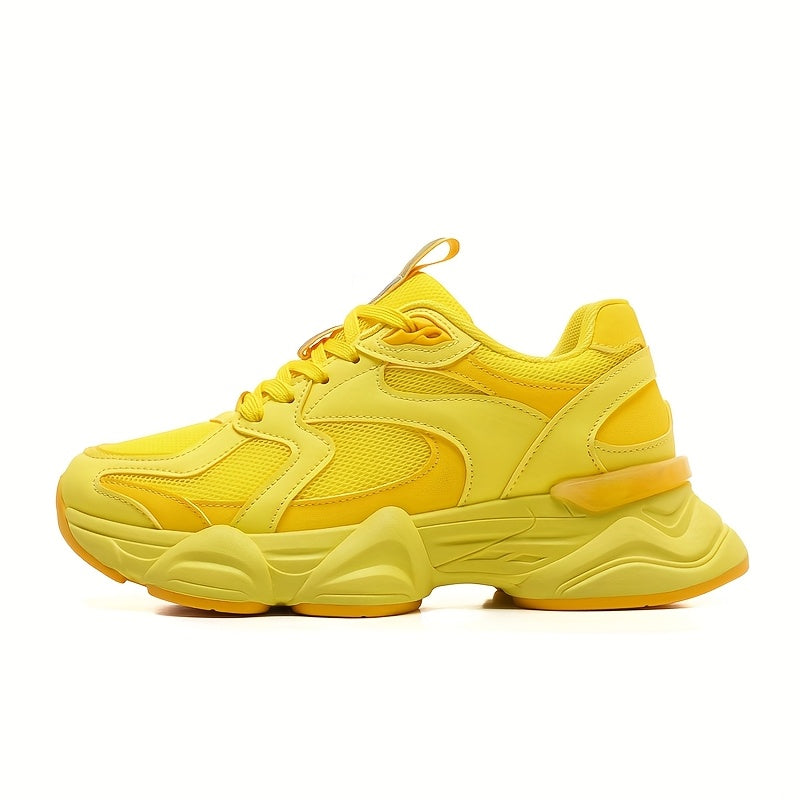 Women's Pink Beige Chunky Sneakers Breathable Mesh Casual Running Shoes