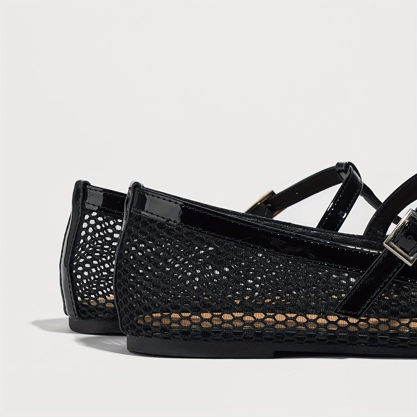 Zapatos de mujer con malla transpirable Mary Jane, sandalias casuales de verano en negro