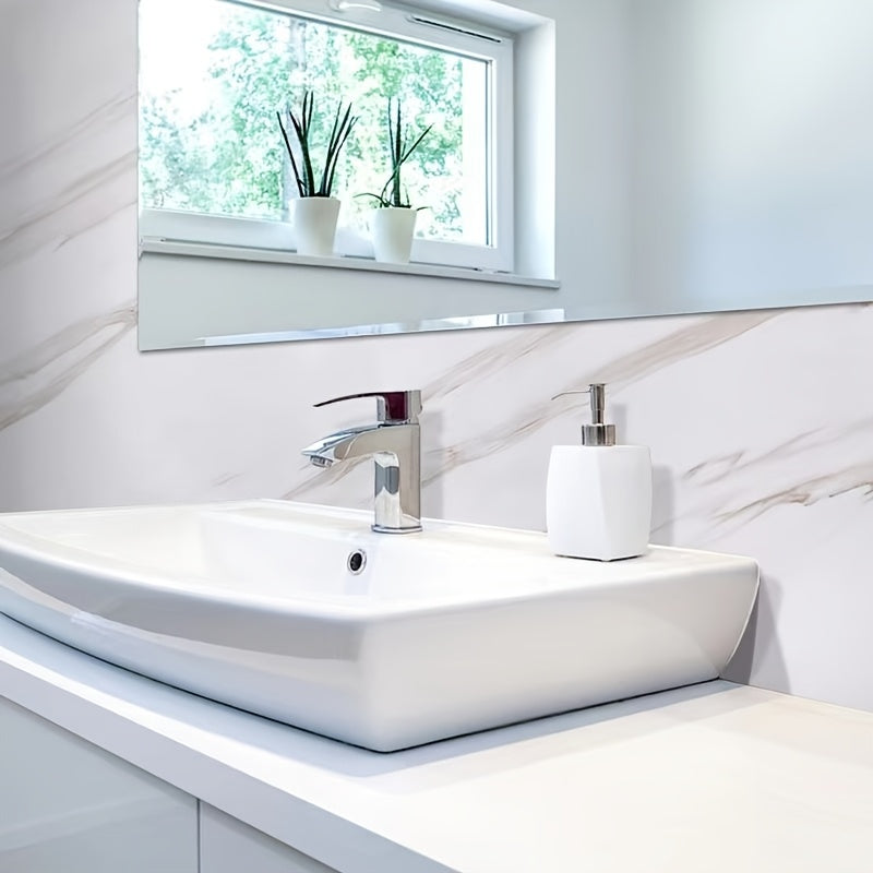 White Marble Self-Adhesive Kitchen Backsplash Wallpaper Waterproof Heat Resistant Mold Proof for Cabinets Countertops