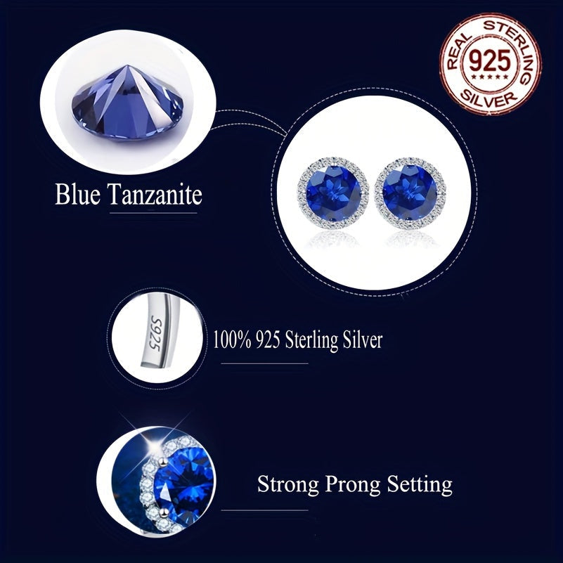 Sterling Silver Tanzanite Stud Earrings Vintage Blue Hypoallergenic for Weddings Gifts