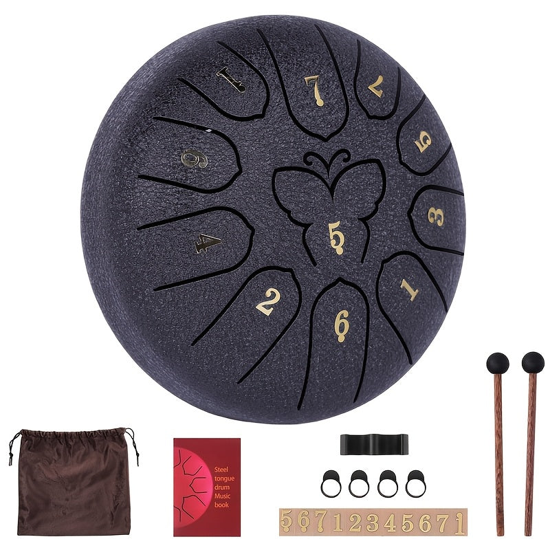 Steel Tongue Drum 11 Notes Carbon Steel for Sound Healing Meditation with Carry Bag and Accessories