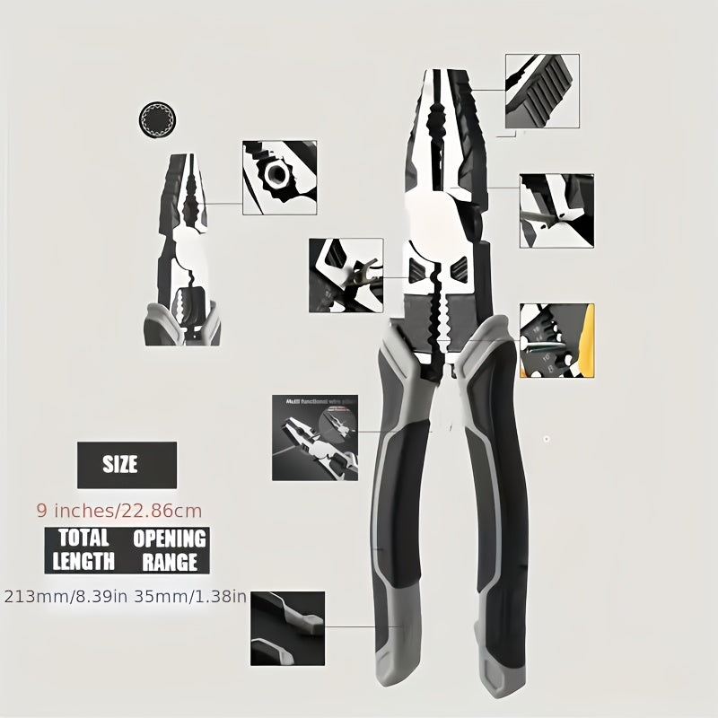 Alicates industriales multifunción de 9 pulgadas, acero cromo vanadio, herramienta para electricista, cortadores de alambre, pelacables