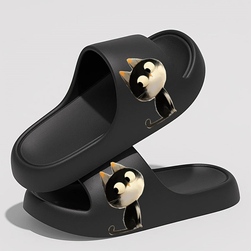 Women's Cat Slip-On Slippers EVA Indoor Outdoor House Shoes Black