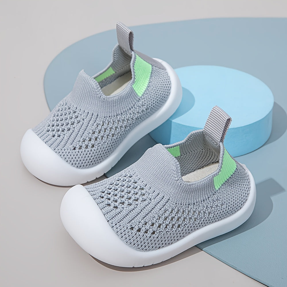 Infant Knit Shoes with Striped and Geometric Patterns Slip-On Casual All-Season TPR Sole
