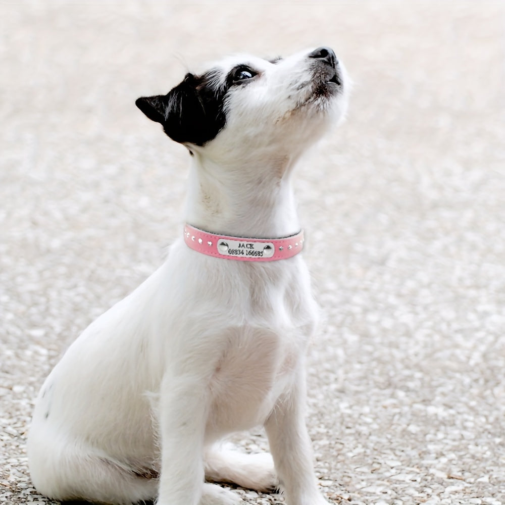 Leather Pet Collar for Small Dogs and Kittens Adjustable with Nameplate and Free Engraving