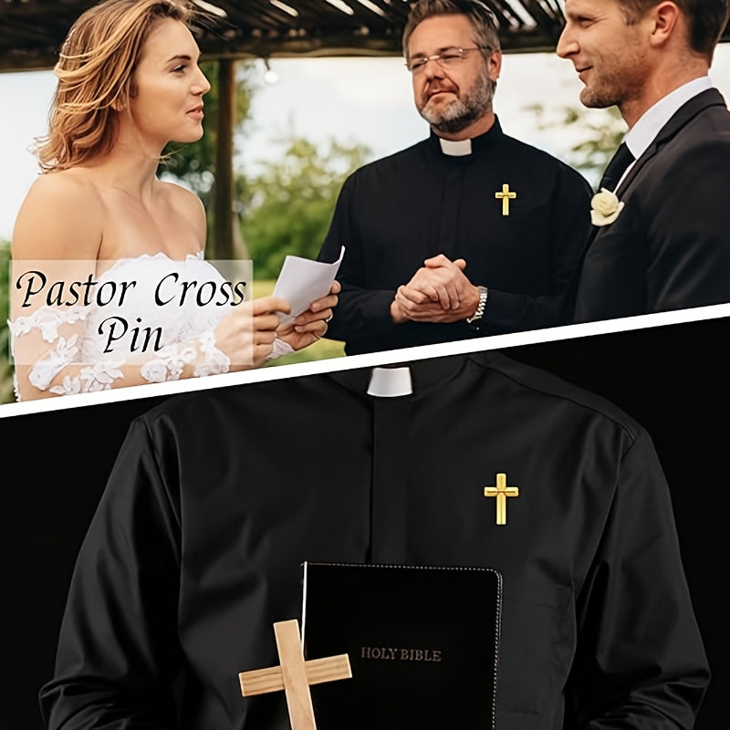 Set of 10 Small Gold Cross Brooch Pins Christian Faith Symbols for Church Attire