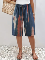 Ayollar uchun katta o'lchamda bosma kundalik shortlar, yozgi polyester, chiziq bilan bog'lanadigan