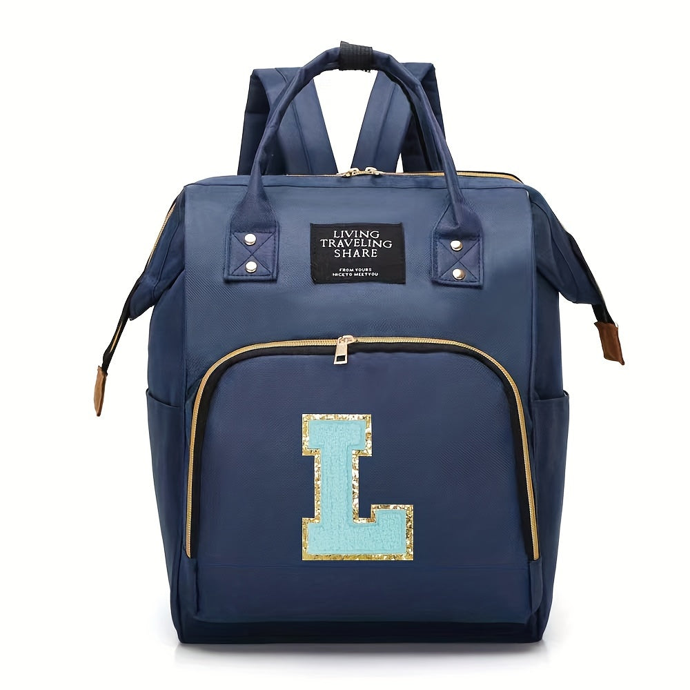 Blue Polyester Diaper Bag with Multiple Compartments and Bottle Holder